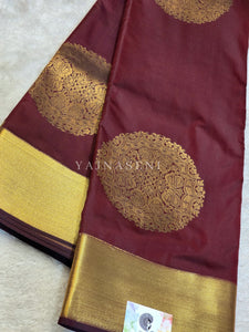 Mandala x Soft Semi Silk Saree : Maroon x Gold