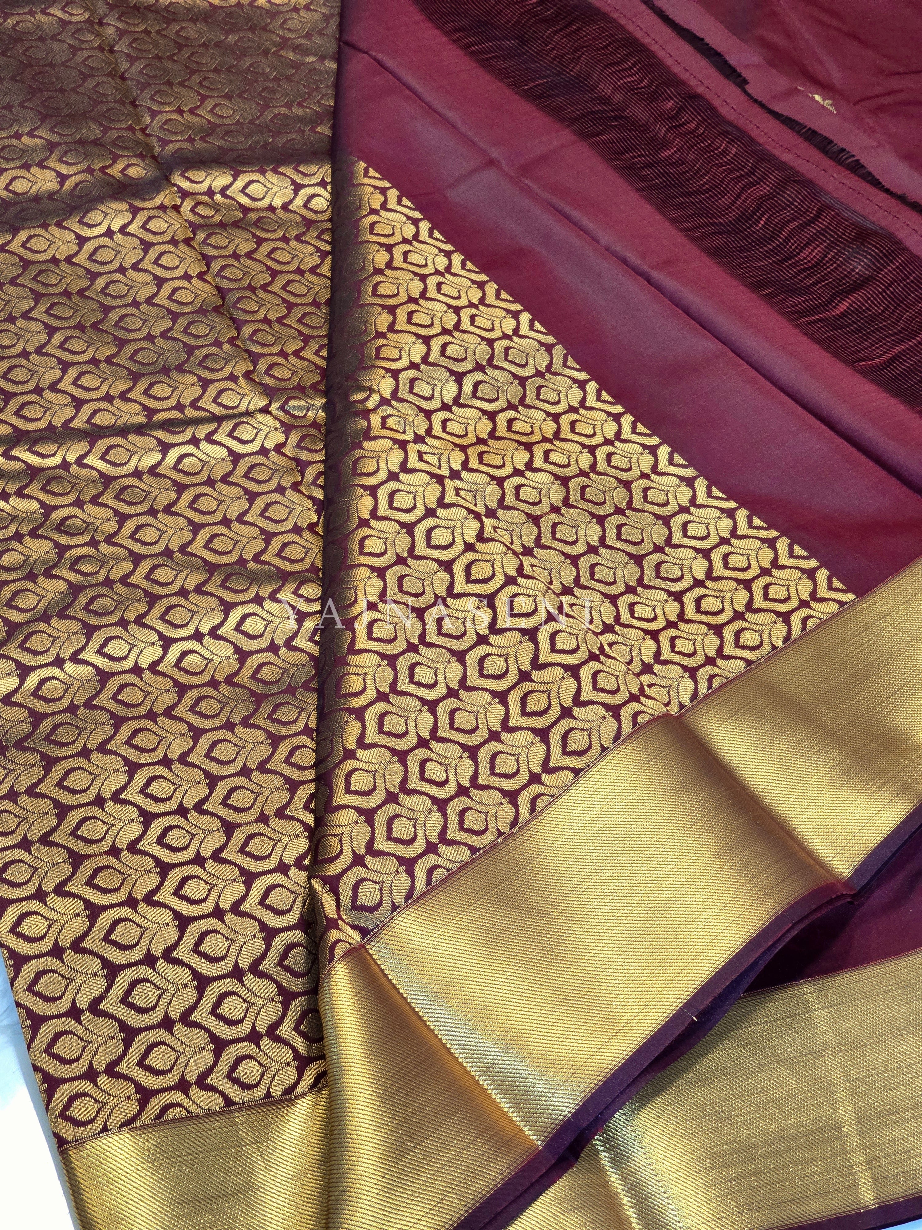 Mandala x Soft Semi Silk Saree : Maroon x Gold