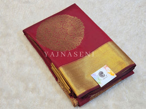 Mandala x Soft Semi Silk Saree : Deep Red x Gold