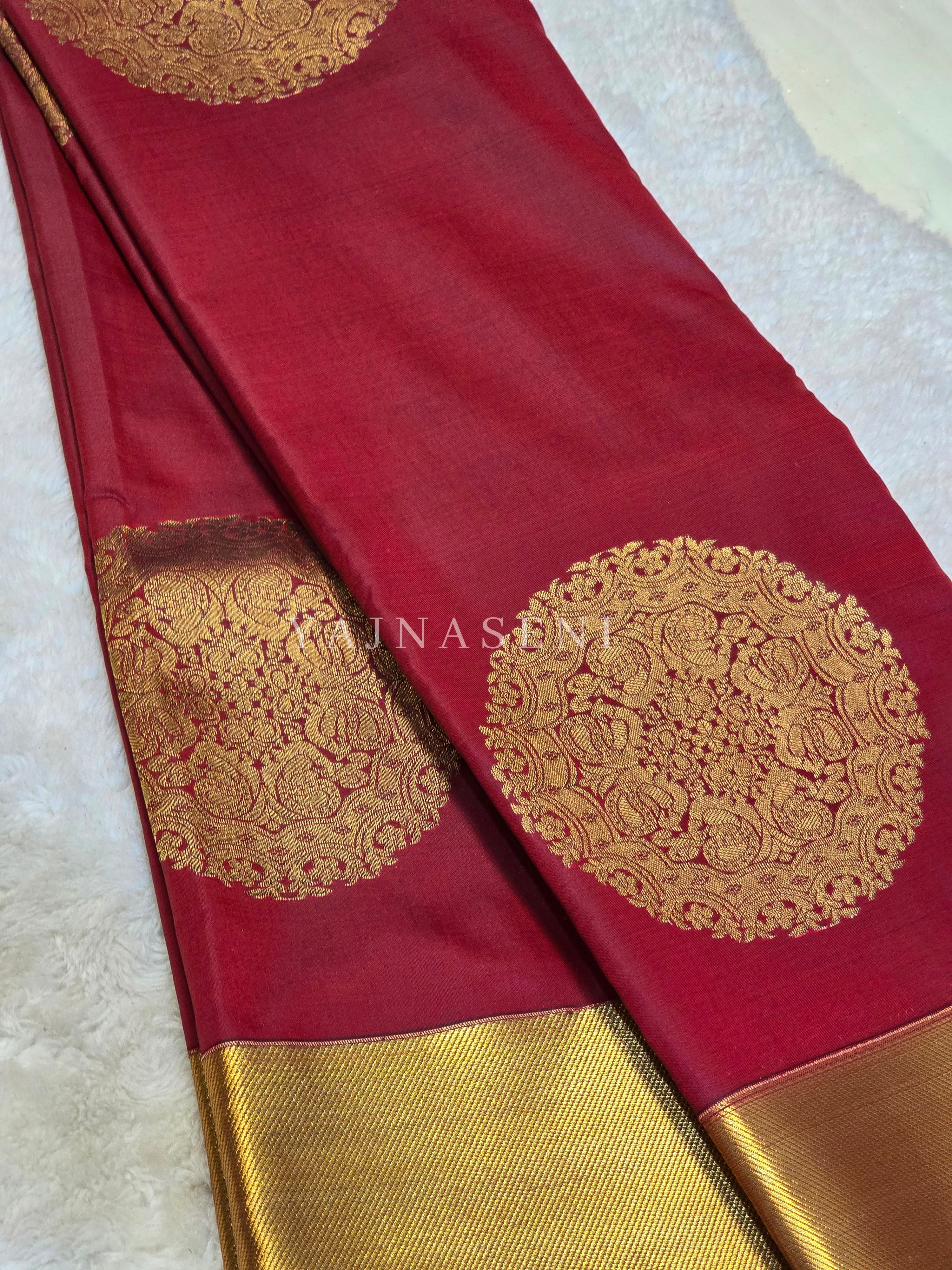 Mandala x Soft Semi Silk Saree : Deep Red x Gold