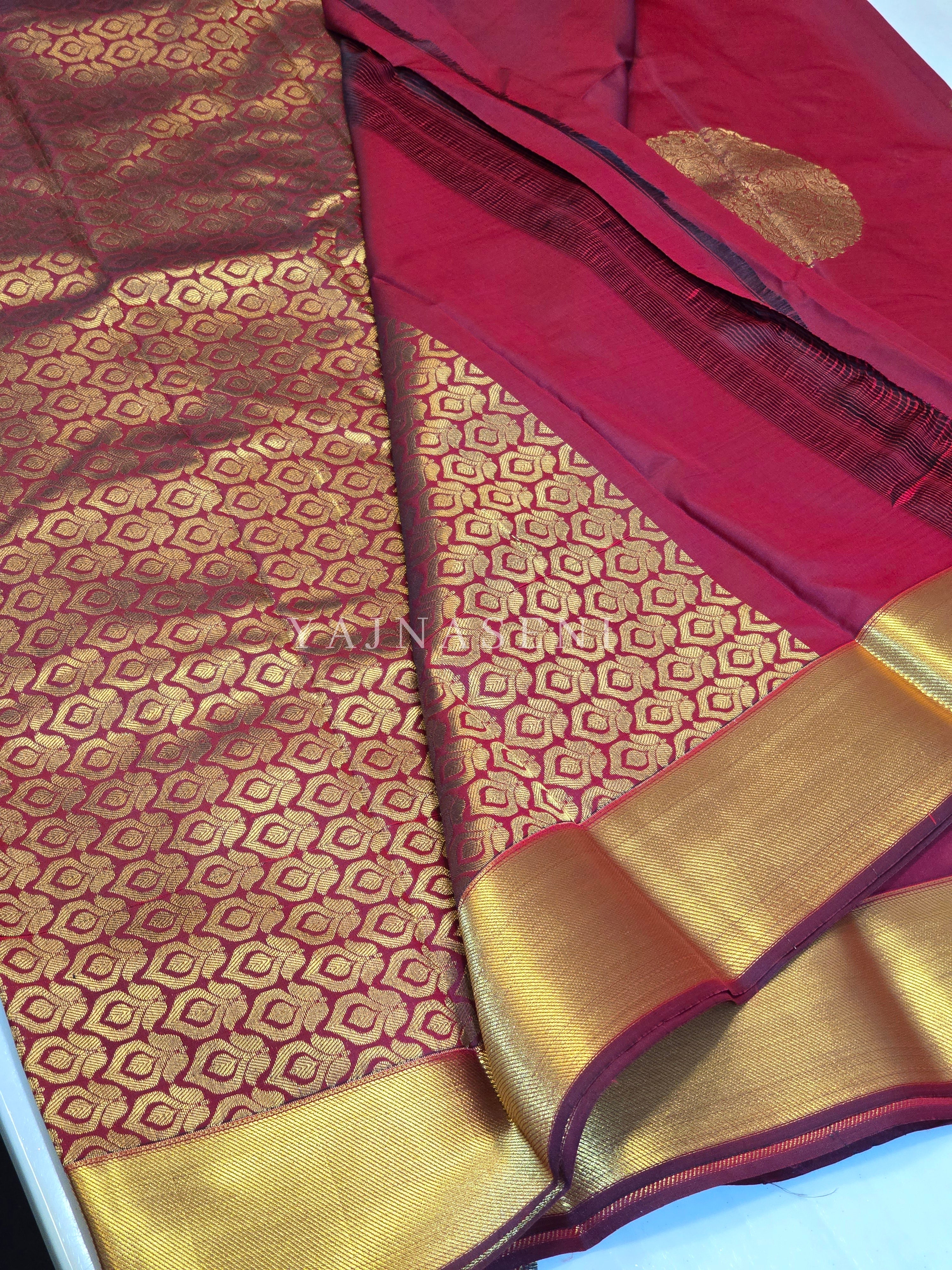 Mandala x Soft Semi Silk Saree : Deep Red x Gold