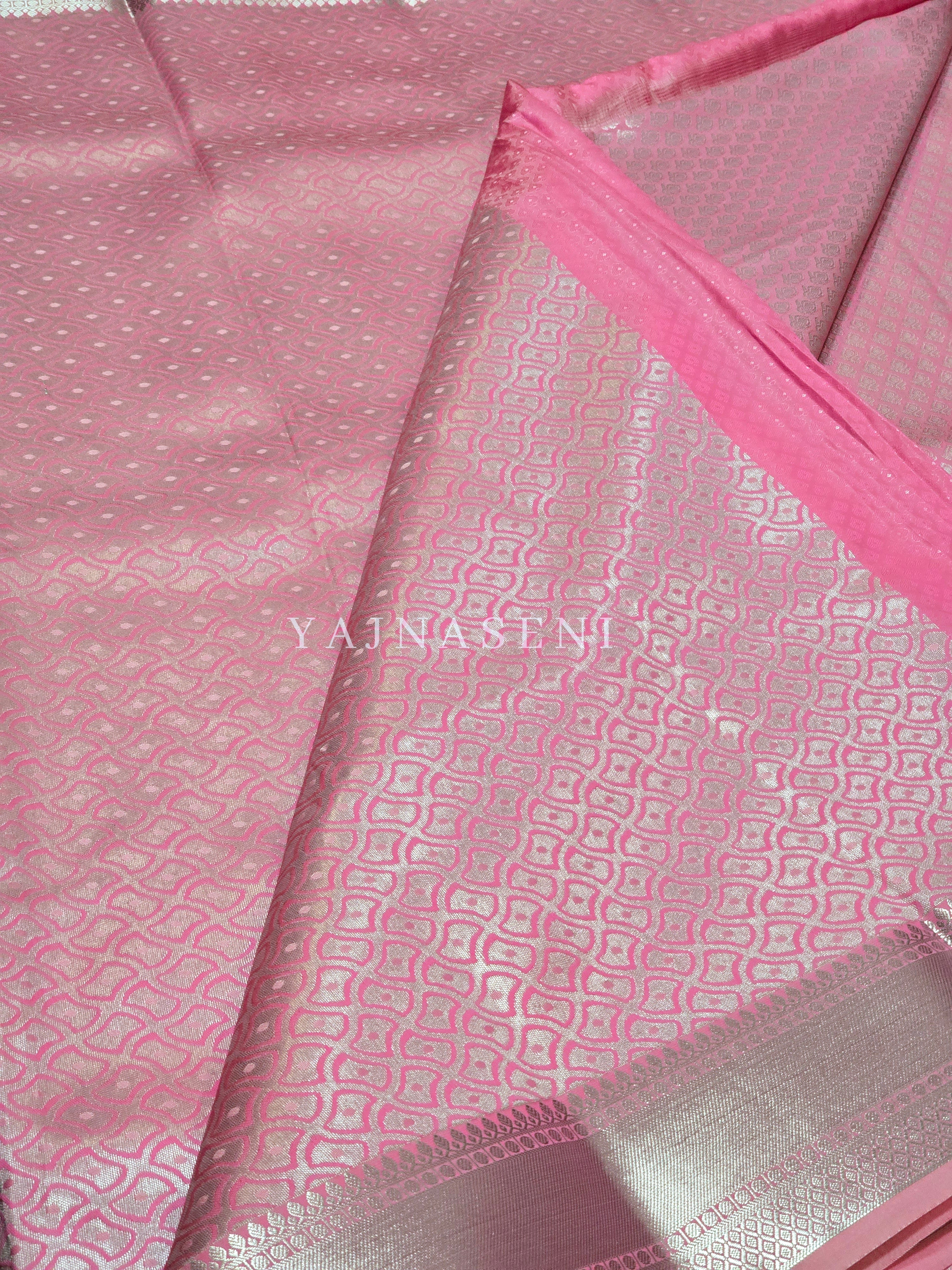 Semi Silk Saree x Embossed Designs - Pink