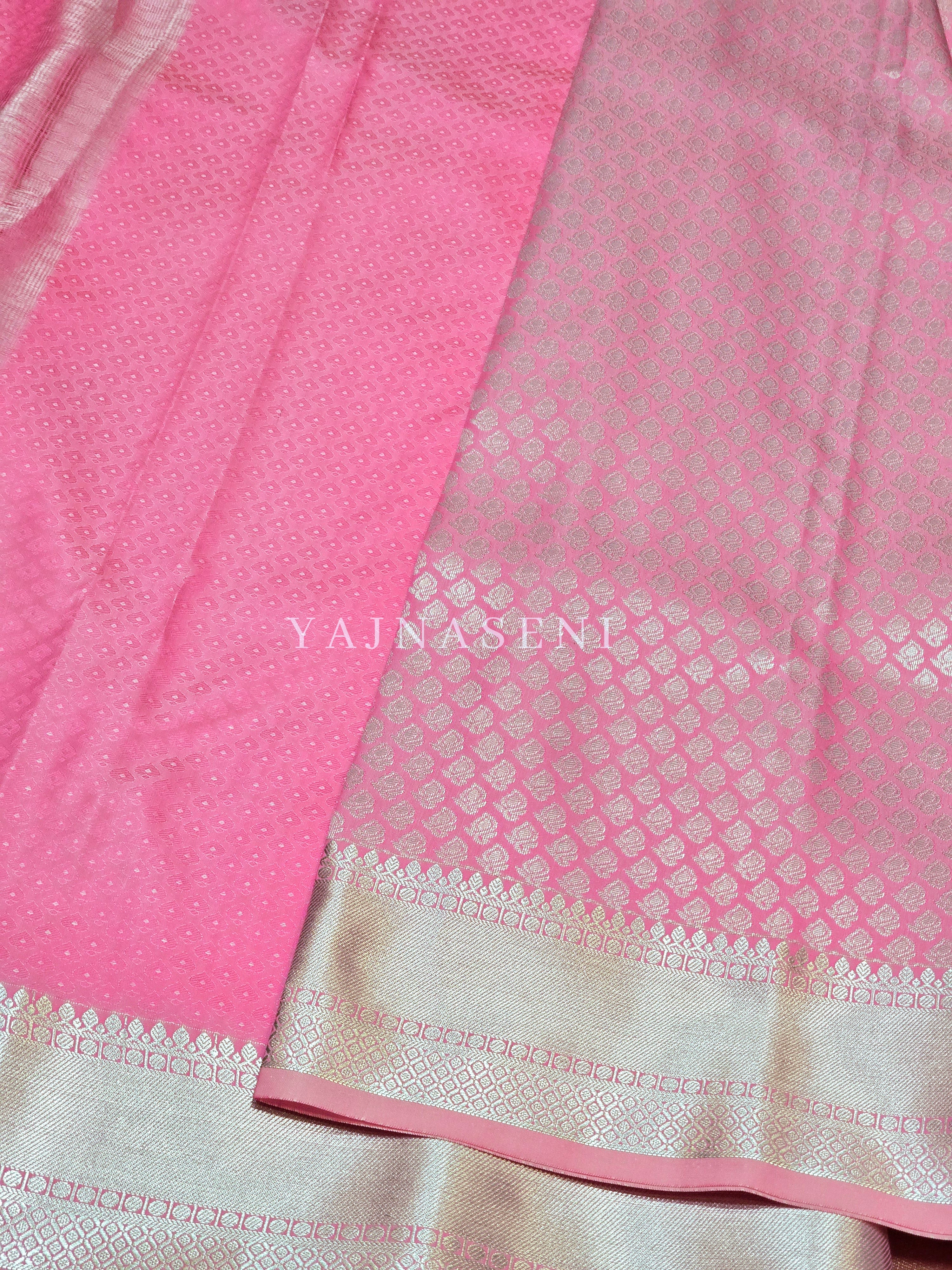 Semi Silk Saree x Embossed Designs - Pink
