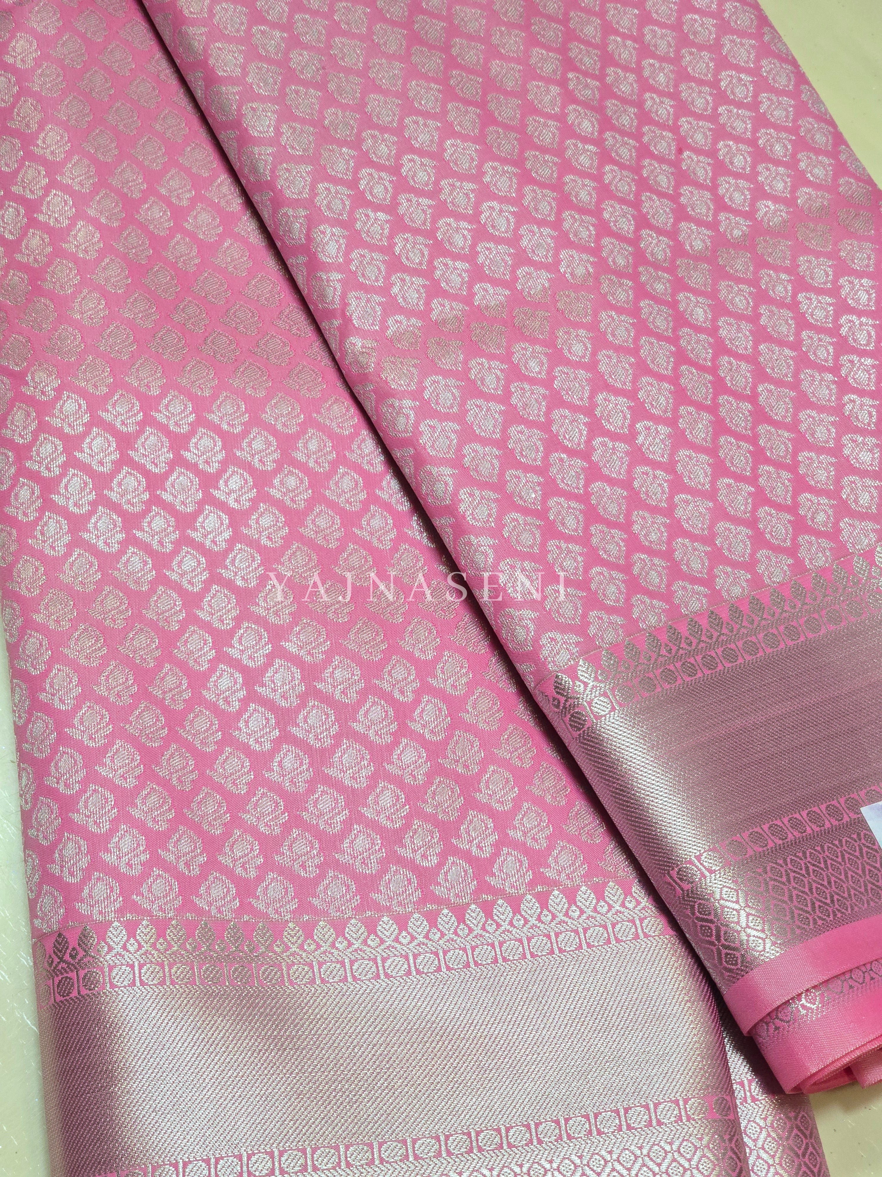Semi Silk Saree x Embossed Designs - Pink
