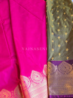 Load image into Gallery viewer, Semi Soft Silk Saree x Gold Zari - Olive x Pink x Purple
