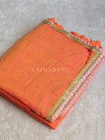 Load image into Gallery viewer, Mulmul Cotton x PomPom Saree : Sunset x Orange
