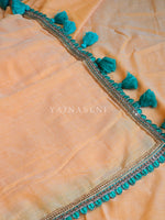 Load image into Gallery viewer, Mulmul Cotton x PomPom Saree : Marigold Glow x Teal
