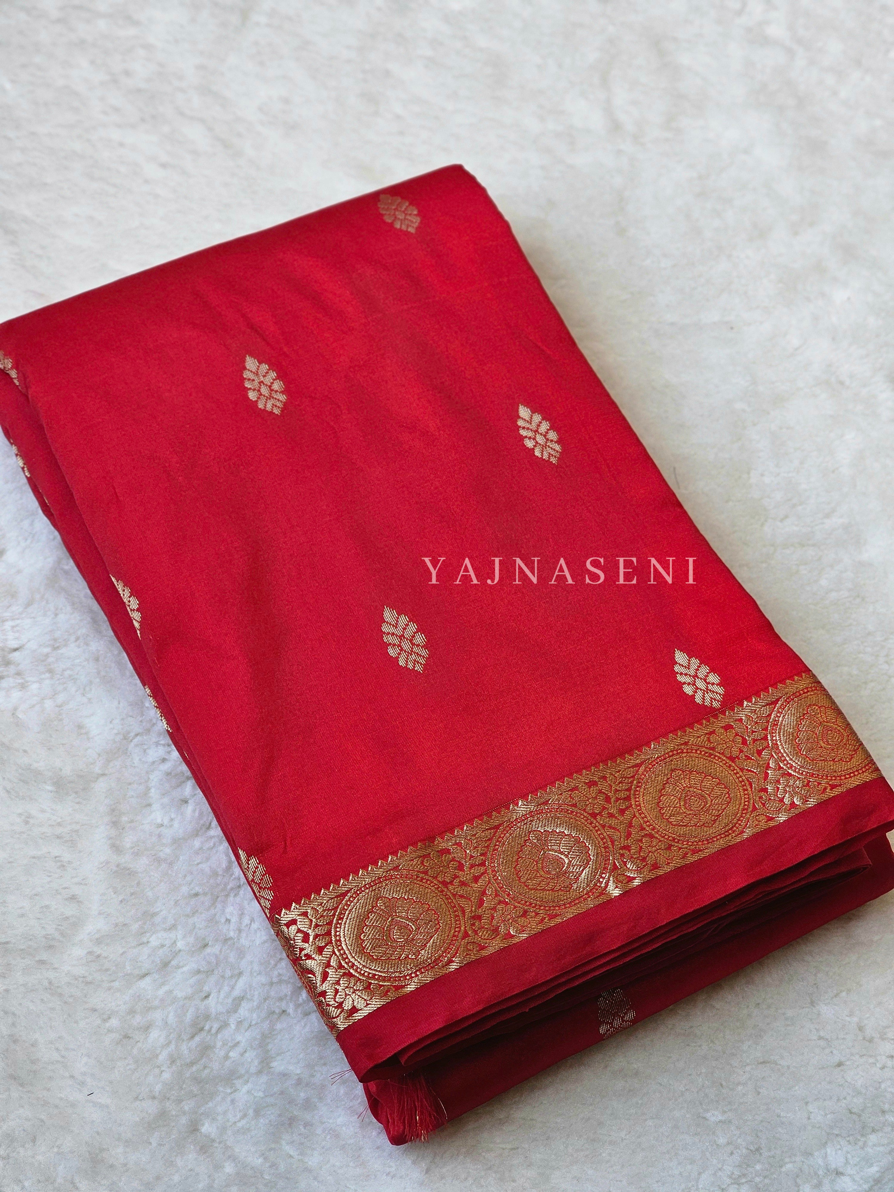 Kanchi cotton silk saree x mini border : Red