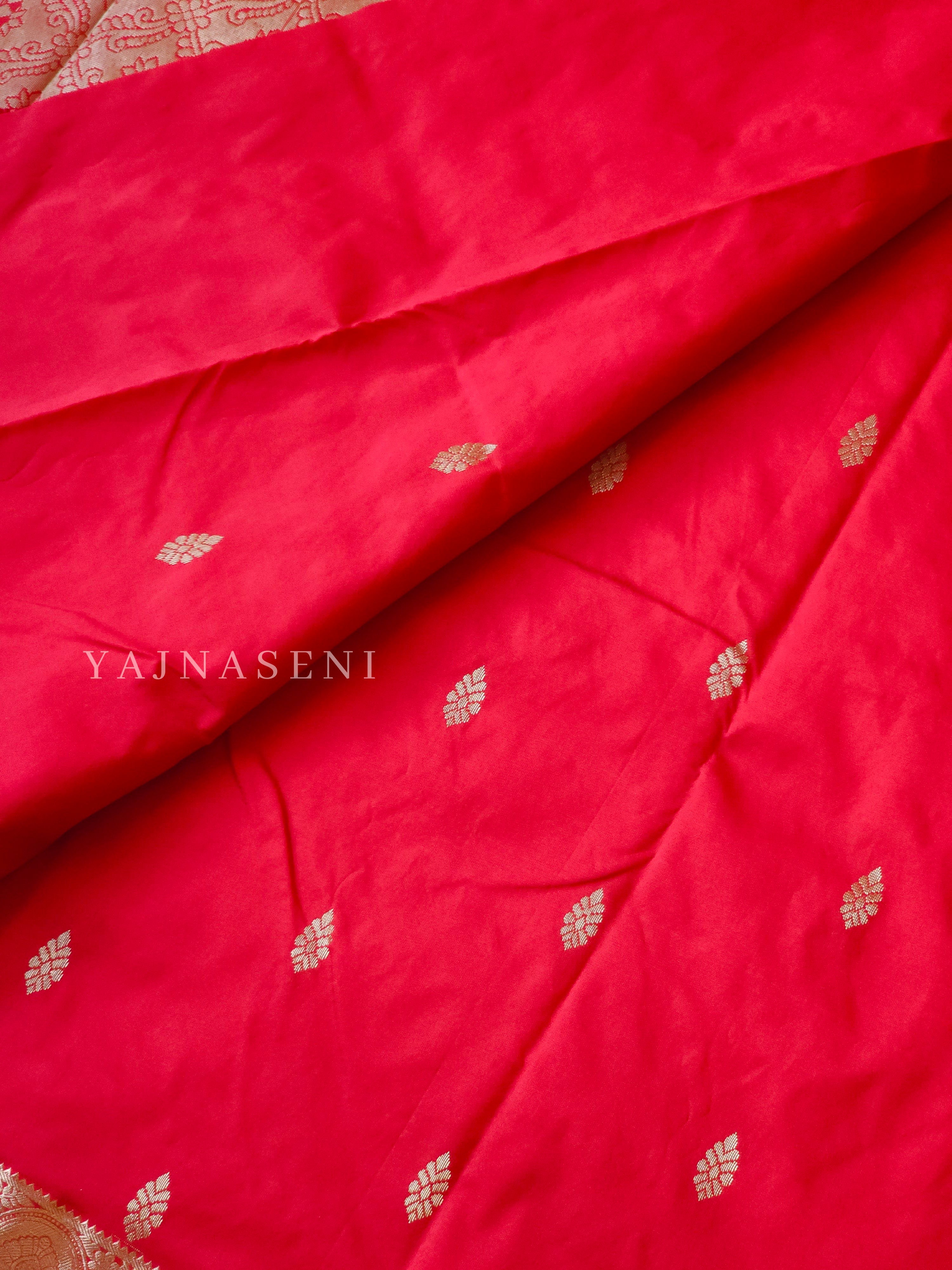 Kanchi cotton silk saree x mini border : Red