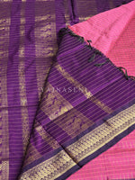 Load image into Gallery viewer, Kalyani Cotton Saree (checkered) - Gold Zari : Brick Pink x Dark Purple
