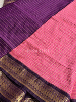 Load image into Gallery viewer, Kalyani Cotton Saree (checkered) - Gold Zari : Brick Pink x Dark Purple
