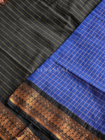 Load image into Gallery viewer, Kalyani Cotton Saree (checkered) - Copper Zari : Blue x Black
