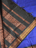 Load image into Gallery viewer, Kalyani Cotton Saree (checkered) - Copper Zari : Blue x Black
