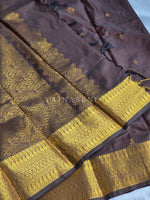 Load image into Gallery viewer, Dainty Motifs x Semi Soft Silk Saree - Dark Chocolate
