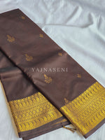 Load image into Gallery viewer, Dainty Motifs x Semi Soft Silk Saree - Dark Chocolate
