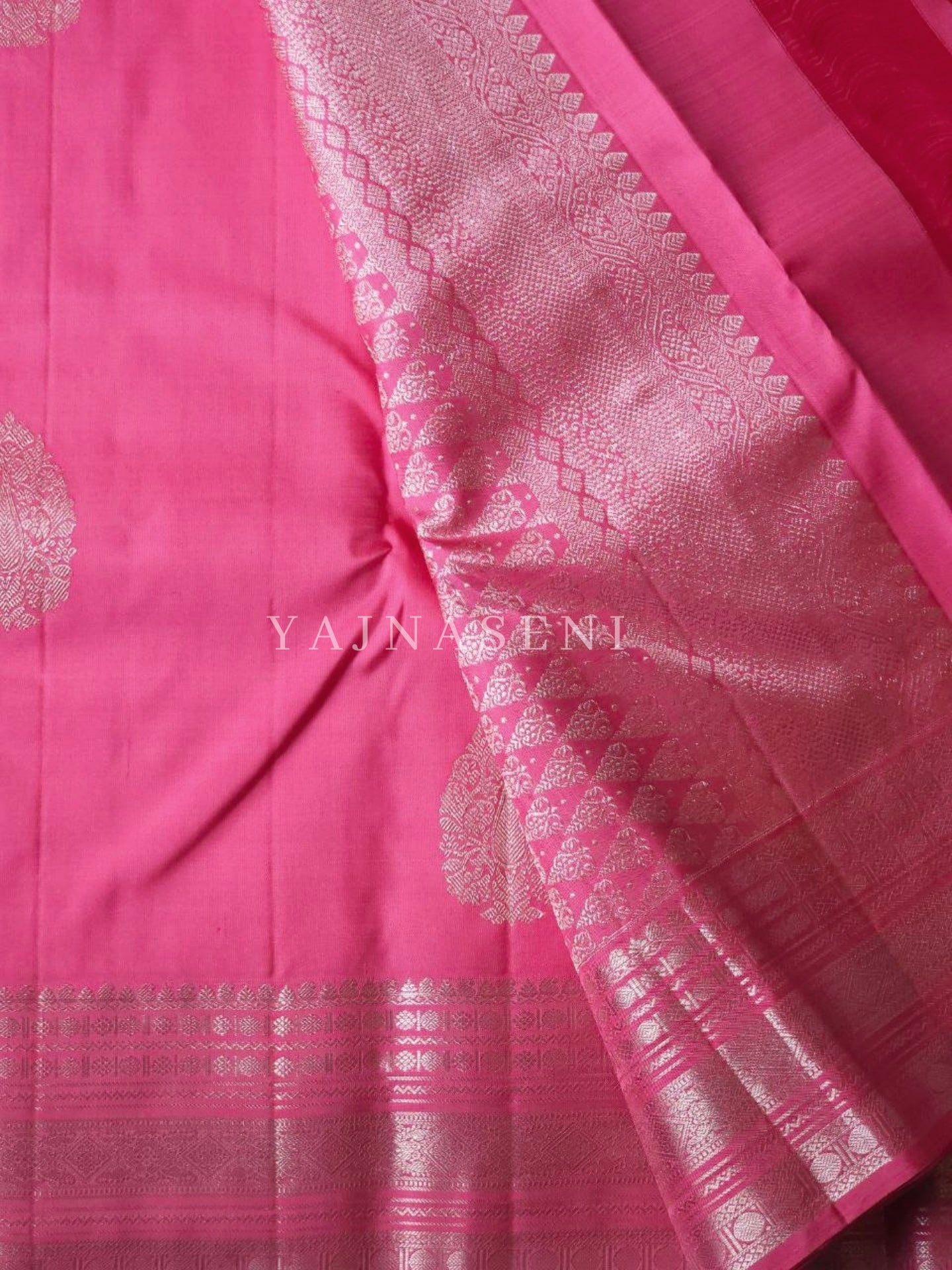 Flamingo - Pure Kanjivaram Silk Saree with Silver Zari