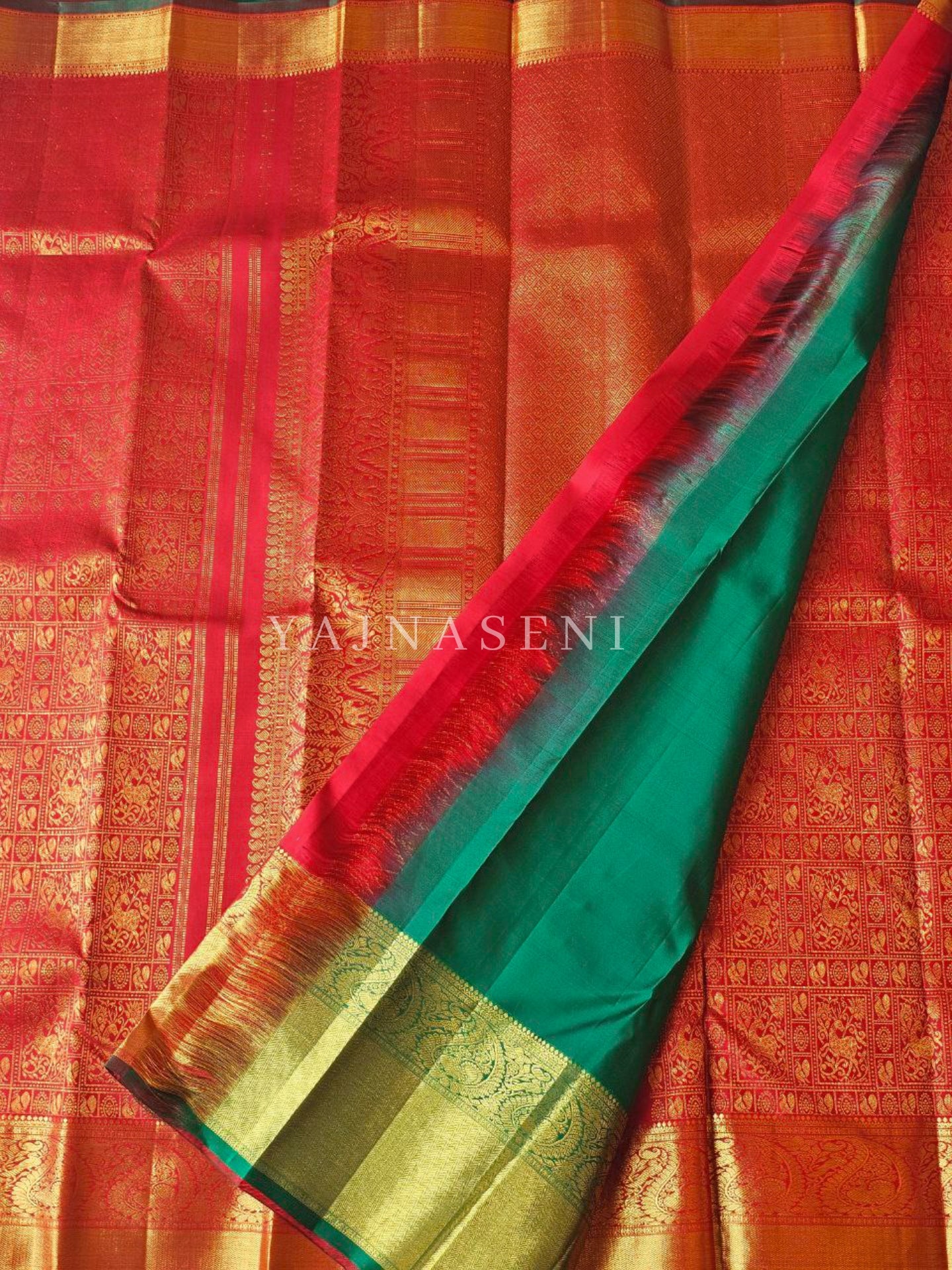 Cypress - Pure Kanjivaram Silk Saree with Gold Zari