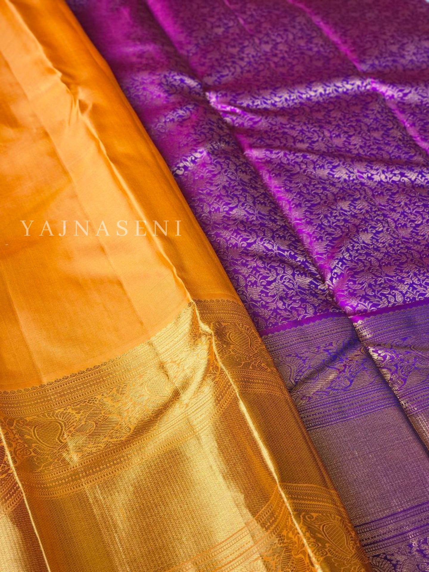 Violette - Pure Kanjivaram Silk Saree with Gold Zari