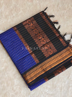 Load image into Gallery viewer, Kalyani Cotton Saree (checkered) - Copper Zari : Blue x Black
