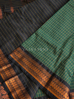 Load image into Gallery viewer, Kalyani Cotton Saree (checkered) - Copper Zari : Deep Green x Black
