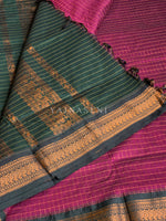 Load image into Gallery viewer, Kalyani Cotton Saree (checkered) - Copper Zari : Plum x Deep Green
