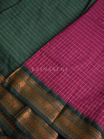 Load image into Gallery viewer, Kalyani Cotton Saree (checkered) - Copper Zari : Plum x Deep Green
