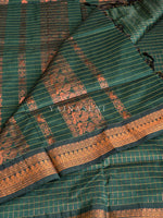 Load image into Gallery viewer, Kalyani Cotton Saree (checkered) - Copper Zari : Deep Green
