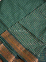 Load image into Gallery viewer, Kalyani Cotton Saree (checkered) - Copper Zari : Deep Green
