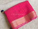 Load image into Gallery viewer, Rayon Georgette Saree x Printed Checks : Hot Pink x Dark Blue
