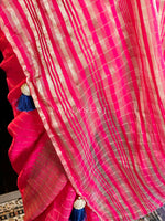 Load image into Gallery viewer, Rayon Georgette Saree x Printed Checks : Hot Pink x Dark Blue
