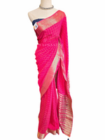 Load image into Gallery viewer, Rayon Georgette Saree x Printed Checks : Hot Pink x Dark Blue
