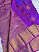 Load image into Gallery viewer, Royal Edit x Semi Soft Silk Gold Zari Saree - Purple Garnet
