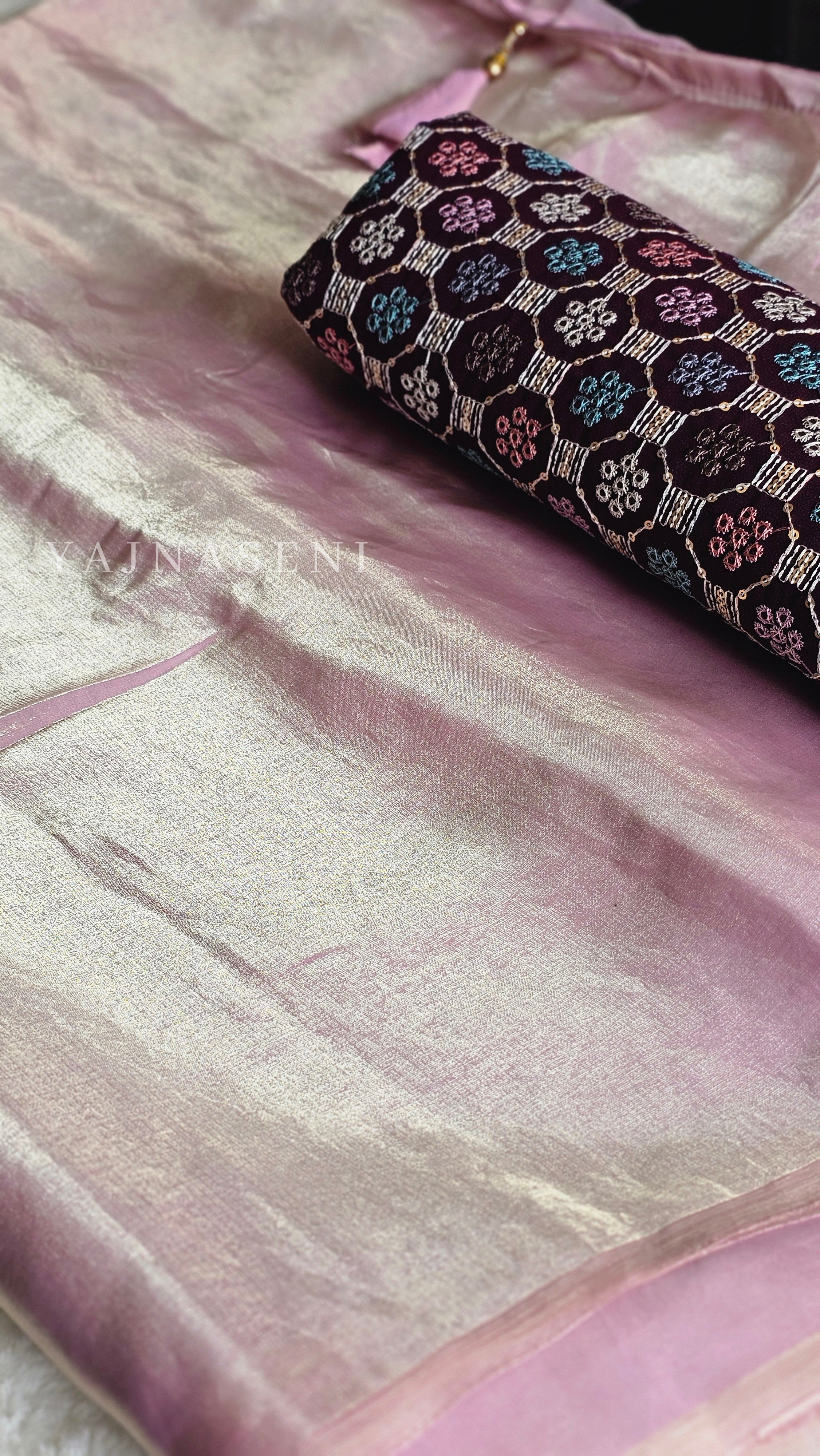 Tissue x Satin Saree - Lilac