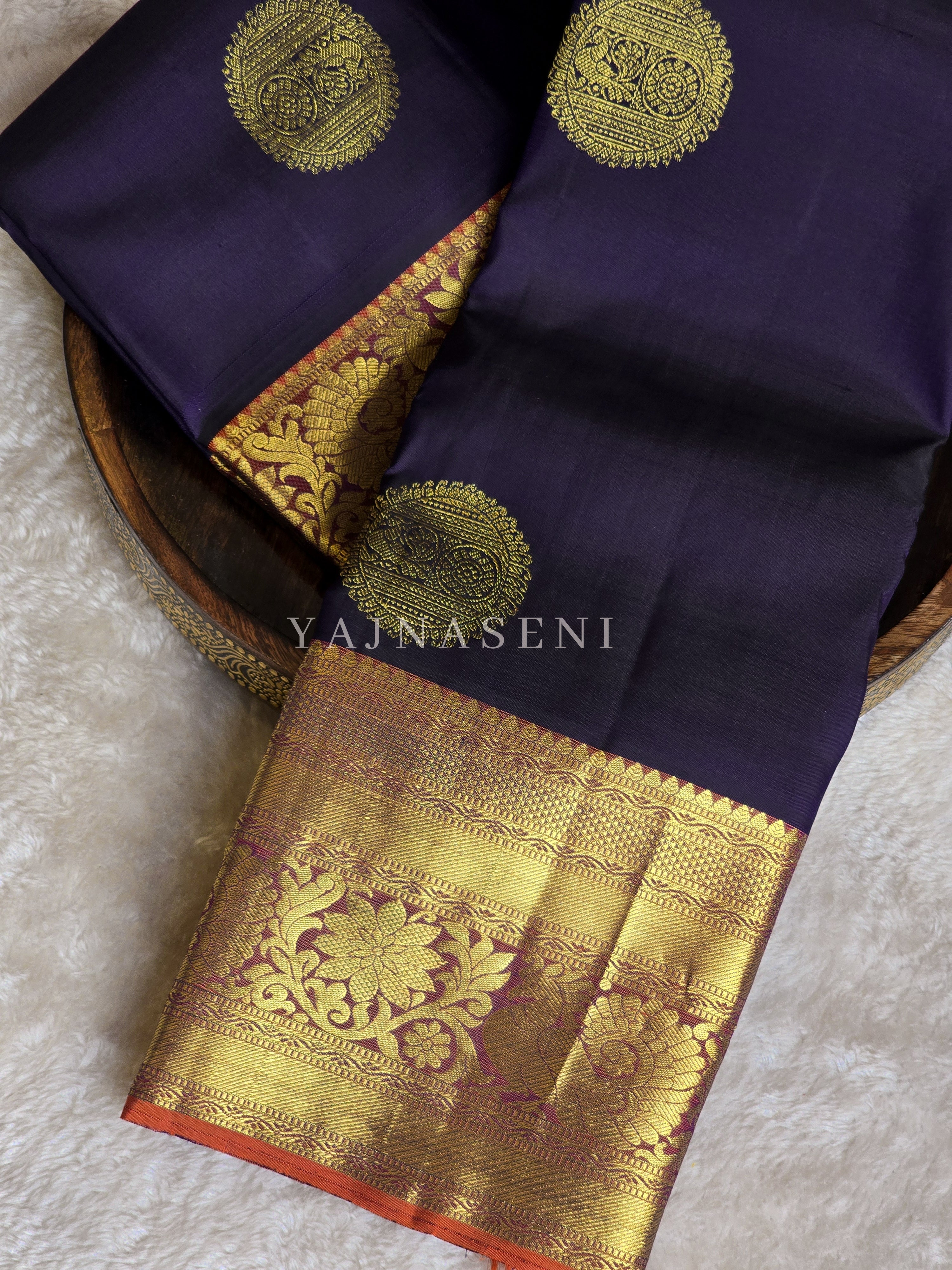 MIDNIGHT FLAMES - Pure Kanjivaram Silk Saree with Gold Zari