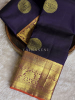 Load image into Gallery viewer, MIDNIGHT FLAMES - Pure Kanjivaram Silk Saree with Gold Zari
