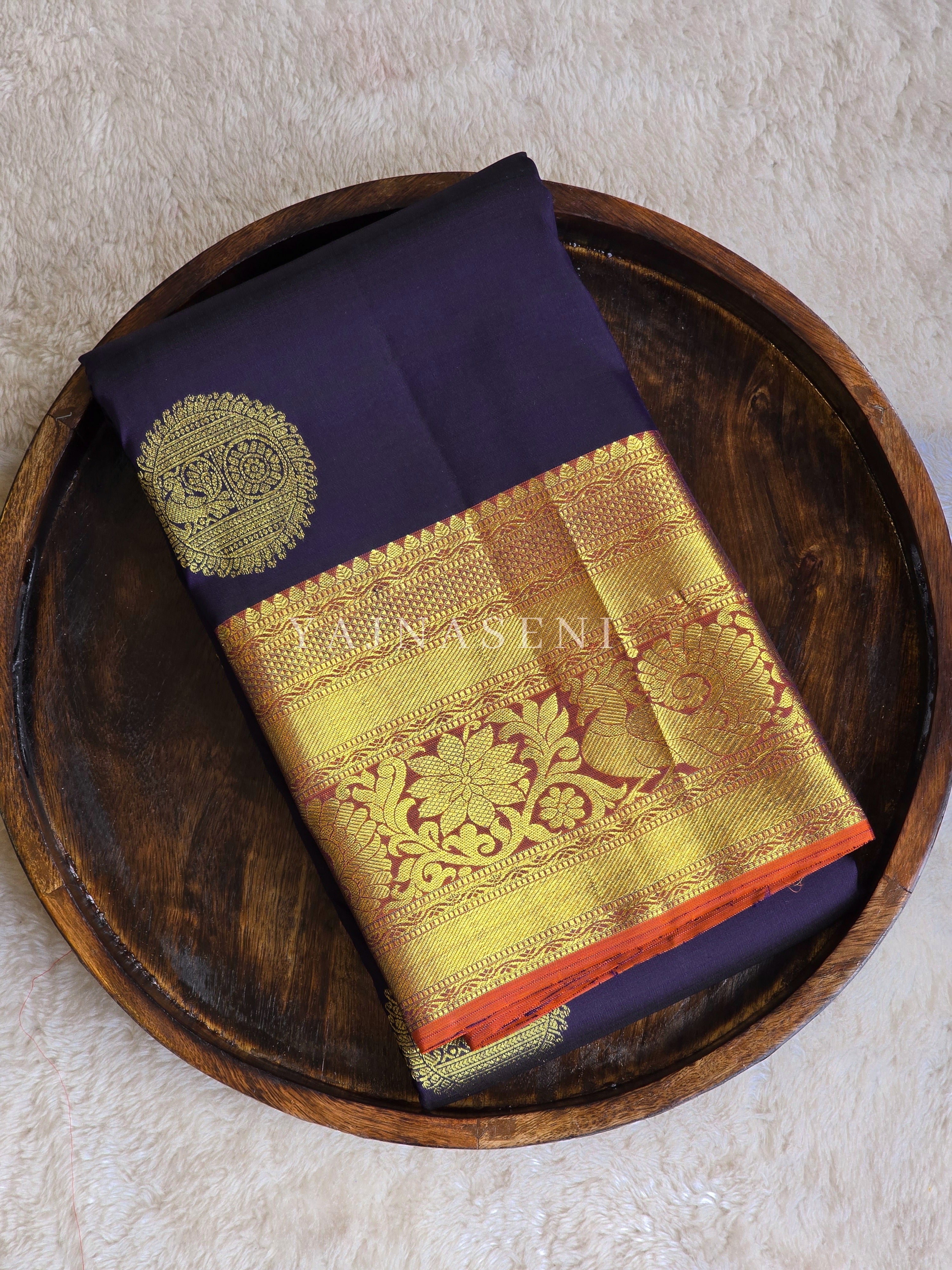 MIDNIGHT FLAMES - Pure Kanjivaram Silk Saree with Gold Zari