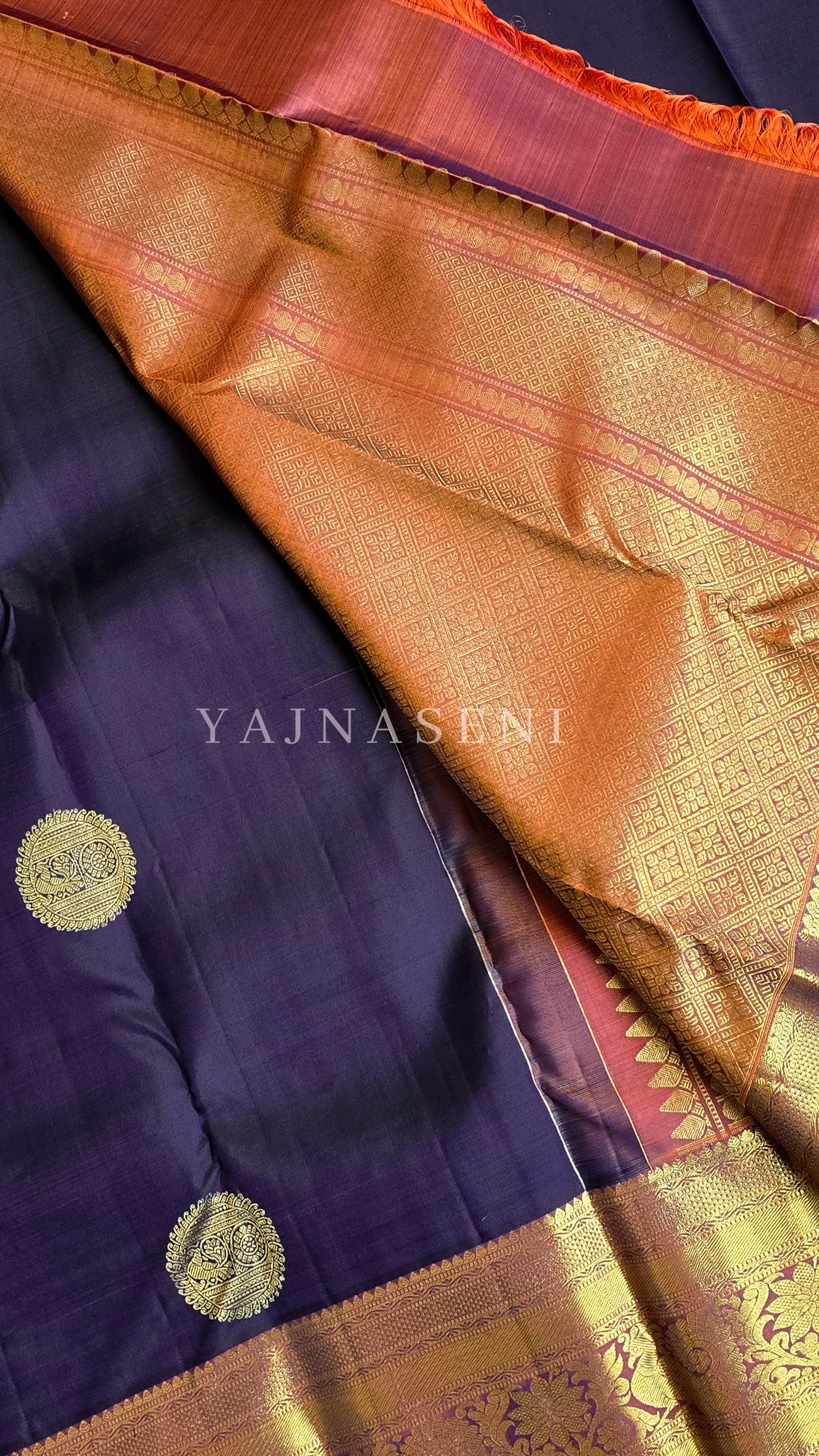 MIDNIGHT FLAMES - Pure Kanjivaram Silk Saree with Gold Zari