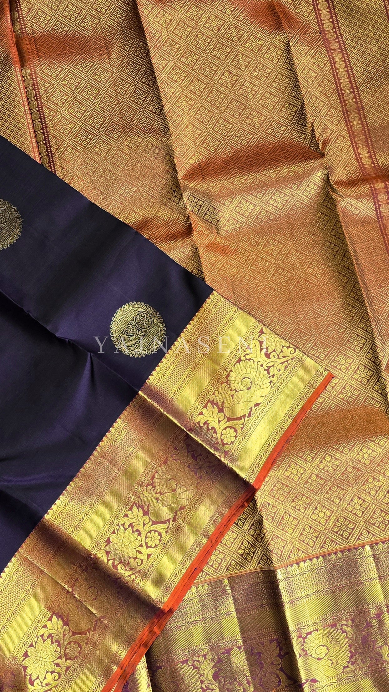 MIDNIGHT FLAMES - Pure Kanjivaram Silk Saree with Gold Zari