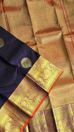 Load image into Gallery viewer, MIDNIGHT FLAMES - Pure Kanjivaram Silk Saree with Gold Zari
