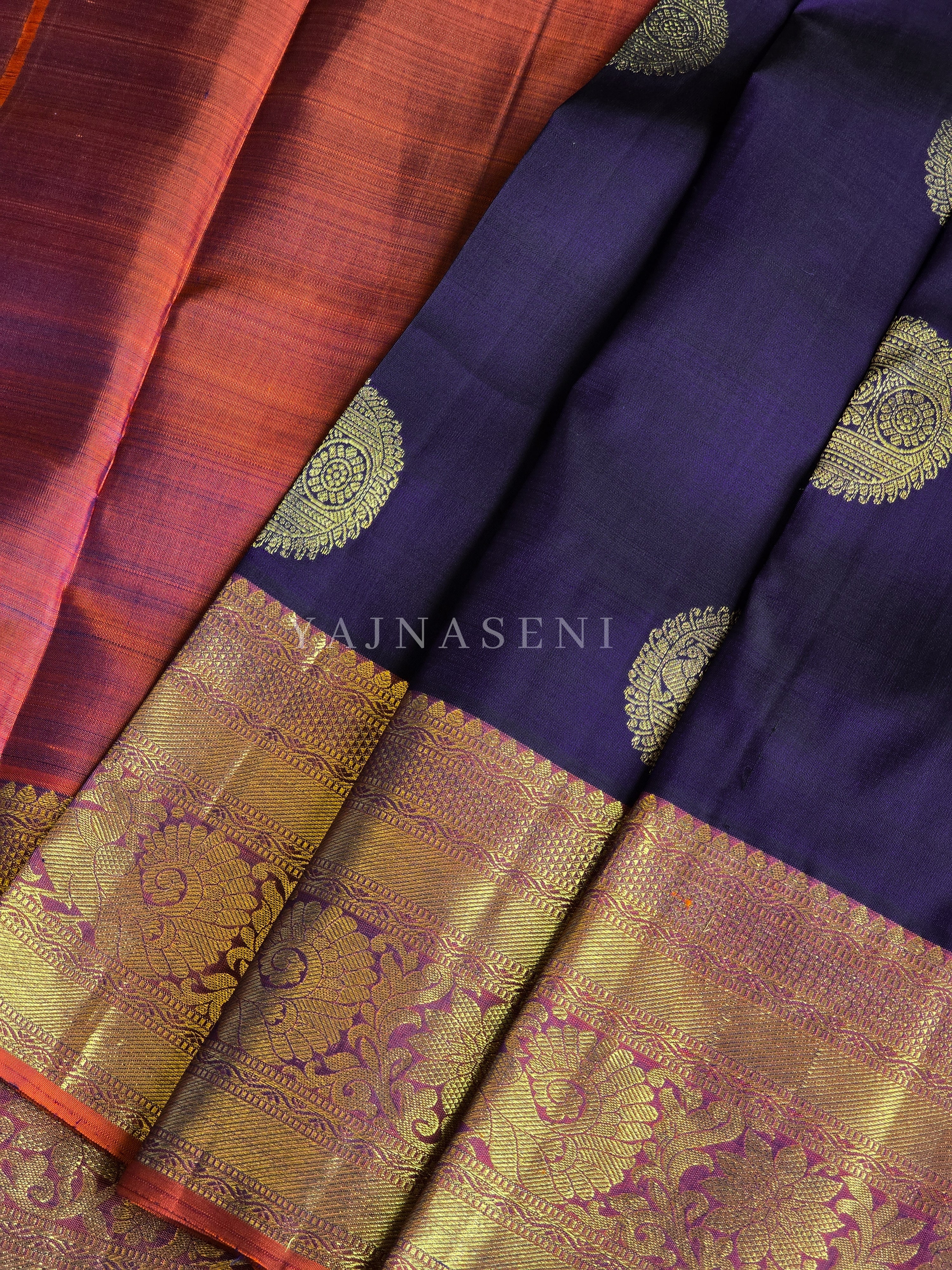 MIDNIGHT FLAMES - Pure Kanjivaram Silk Saree with Gold Zari