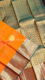 Load image into Gallery viewer, SUN-KISSED HORIZON - Pure Kanjivaram Silk Saree with Gold Zari
