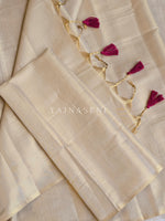 Load image into Gallery viewer, Tissue Saree x Colour Tassels : Ivory
