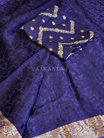 Load image into Gallery viewer, Viscose Chinnon Saree x Weaved Patterns - Blue
