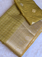 Load image into Gallery viewer, Georgette x Checkered Saree - Golden Olive
