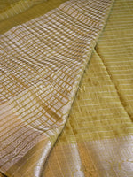 Load image into Gallery viewer, Georgette x Checkered Saree - Golden Olive
