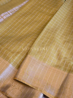 Load image into Gallery viewer, Georgette x Checkered Saree - Golden Olive
