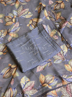 Load image into Gallery viewer, Floral x Brasso Chiffon Saree - Ash Blue
