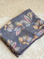 Load image into Gallery viewer, Floral x Brasso Chiffon Saree - Ash Blue
