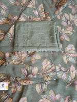 Load image into Gallery viewer, Floral x Brasso Chiffon Saree - Dusky Green
