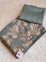 Load image into Gallery viewer, Floral x Brasso Chiffon Saree - Dusky Green
